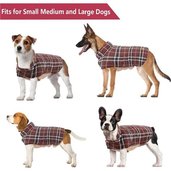 NEW - Winter Dog Coat, Reversible Jacket Waterproof British Style Dog Clothes - Picture 6 of 6